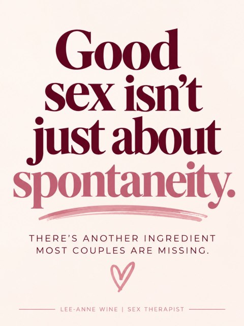Good sex usually isn’t about waiting for the “perfect moment.”

Desire often grows from the little things: talking honestly, flirting outside the bedroom, making time for intimacy, staying physically affectionate, and remaining curious about each other.

The goal isn’t to force spontaneity. It’s to create the conditions where connection and desire have room to grow.

Follow @leeannewine for honest, therapist-informed conversations about sex, intimacy, desire, and relationships.

#SexTherapist #CouplesConnection #IntimacyMatters #SexualWellness #HealthyRelationships
